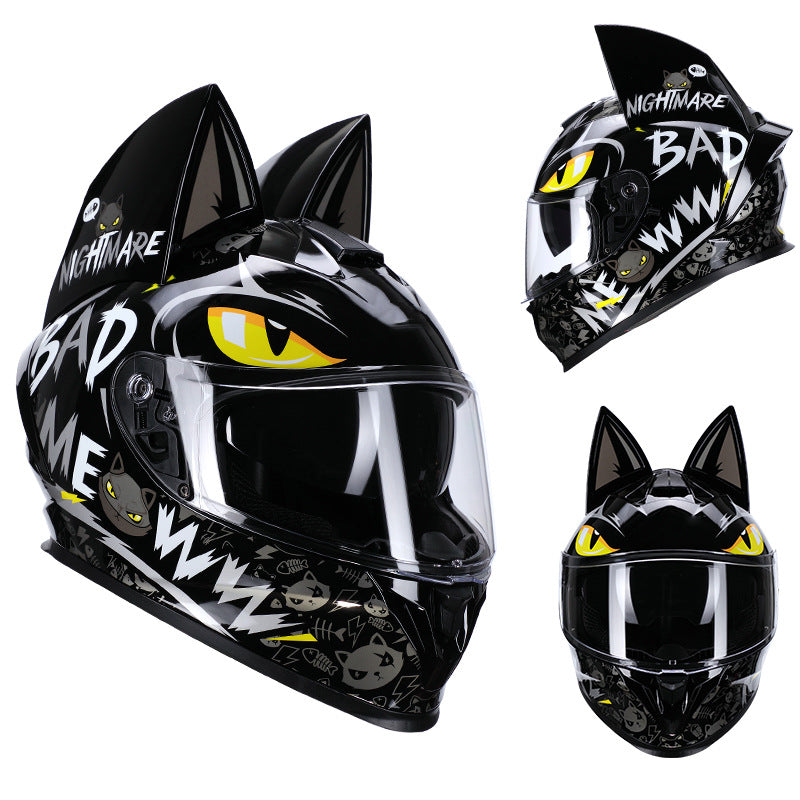 Ridstar DOT Certified Cat Ears Motorcycle Helmet with Visor - Full Face Protection for Men Women