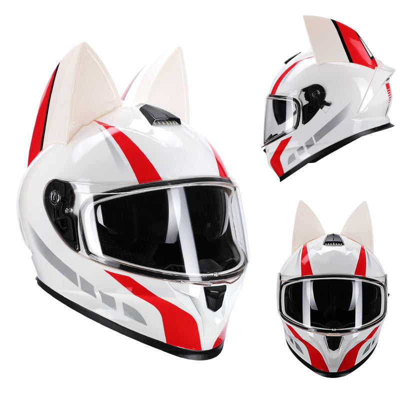 Ridstar DOT Certified Cat Ears Motorcycle Helmet with Visor - Full Face Protection for Men Women