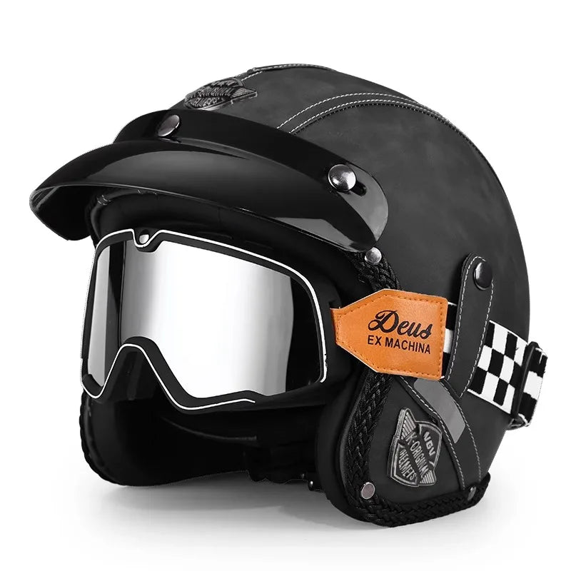 Ridstar Open Face Vintage Motorcycle Helmet | Removable Cruiser Mask | 3/4 Helmet | Breathable All Seasons Protection