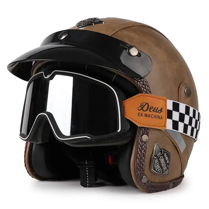 Ridstar Open Face Vintage Motorcycle Helmet | Removable Cruiser Mask | 3/4 Helmet | Breathable All Seasons Protection