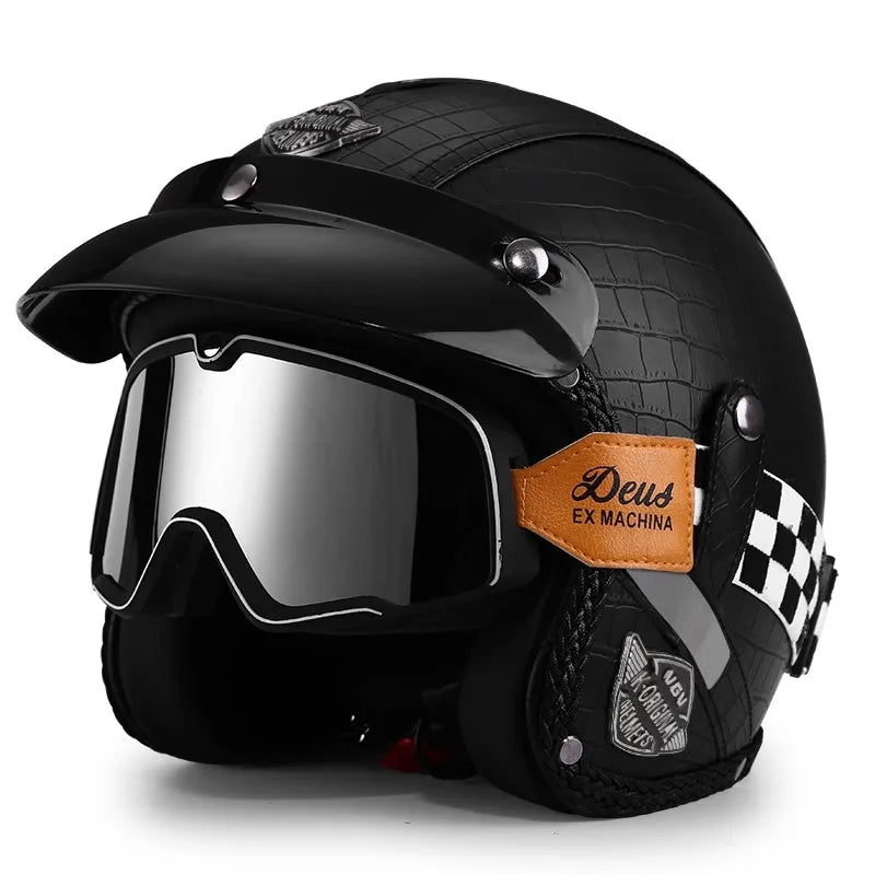 Ridstar Open Face Vintage Motorcycle Helmet | Removable Cruiser Mask | 3/4 Helmet | Breathable All Seasons Protection