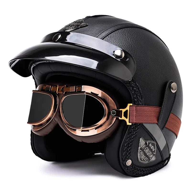 Ridstar Open Face Vintage Motorcycle Helmet | Removable Cruiser Mask | 3/4 Helmet | Breathable All Seasons Protection
