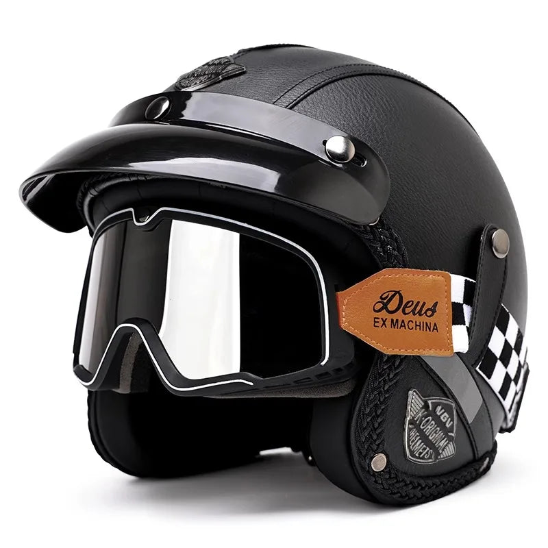 Ridstar Open Face Vintage Motorcycle Helmet | Removable Cruiser Mask | 3/4 Helmet | Breathable All Seasons Protection