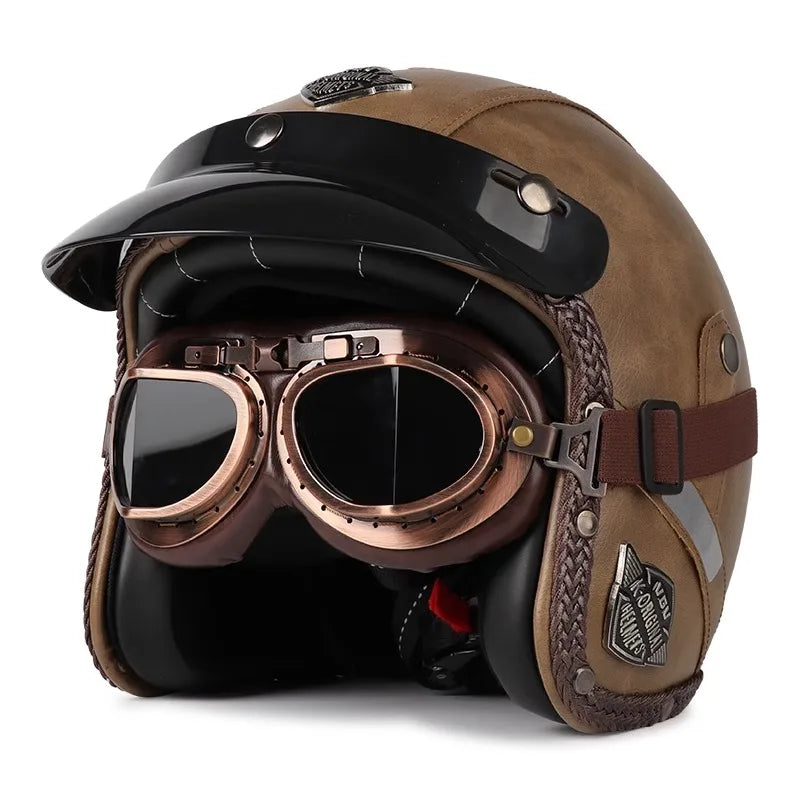 Ridstar Open Face Vintage Motorcycle Helmet | Removable Cruiser Mask | 3/4 Helmet | Breathable All Seasons Protection