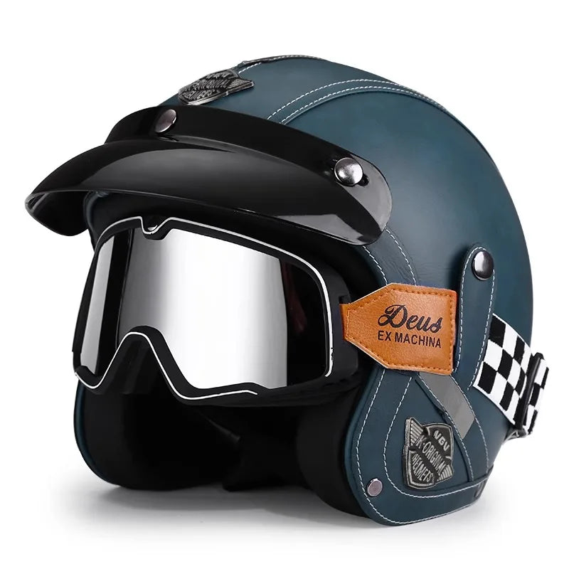 Ridstar Open Face Vintage Motorcycle Helmet | Removable Cruiser Mask | 3/4 Helmet | Breathable All Seasons Protection
