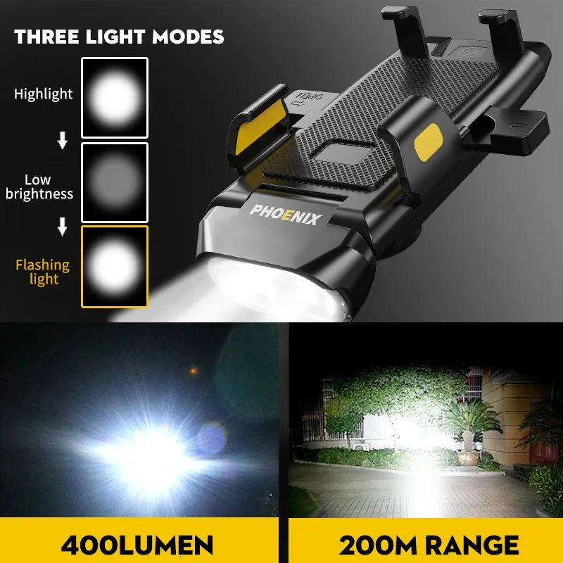 RIDSTAR 4-in-1 Multi-Function Bike Light – High Brightness Light / Phone Holder / Power Bank / Safety Light